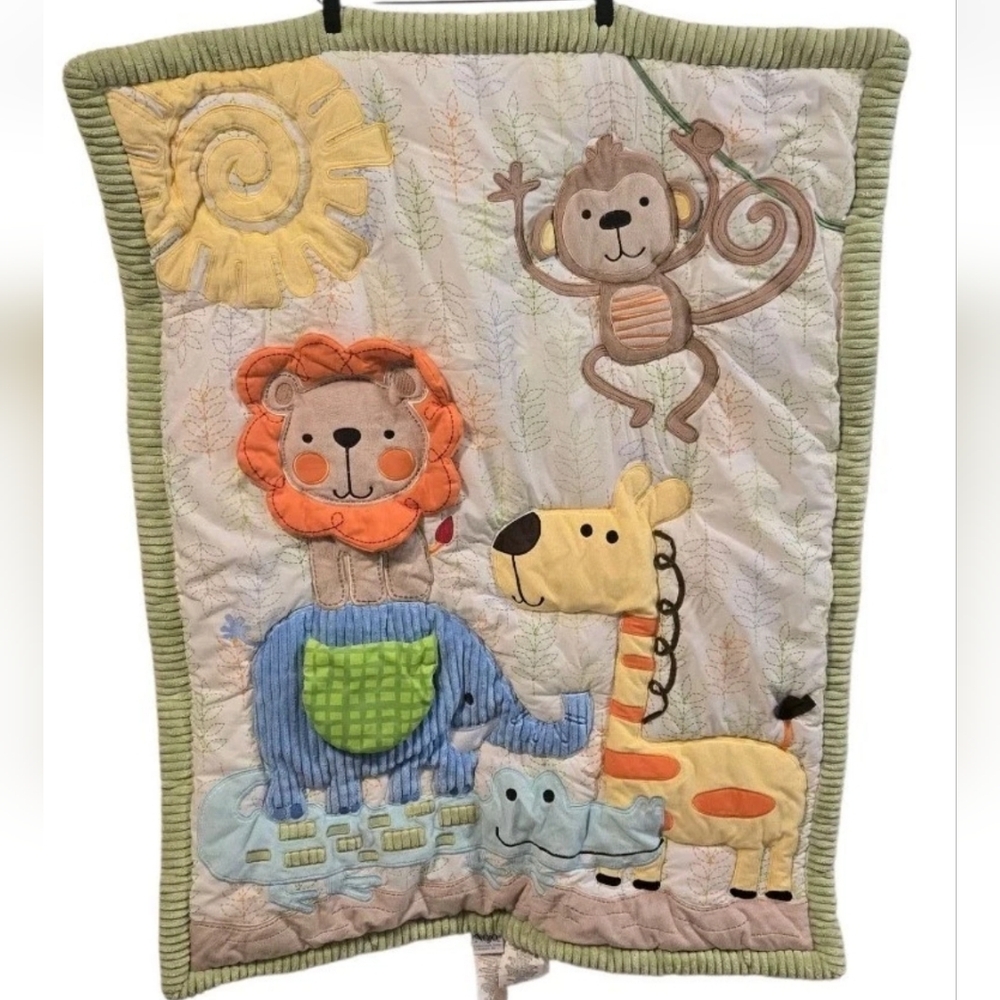 Nojo Jungle Safari Animal Crib Boy Blanket Comforter Wall Hanging Reversible